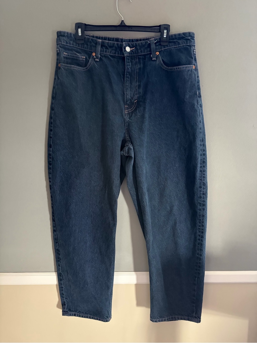 H&M &Denim Dark Wash Barrel Leg Jeans High Rise Loose Fit Size 14 90s Trendy